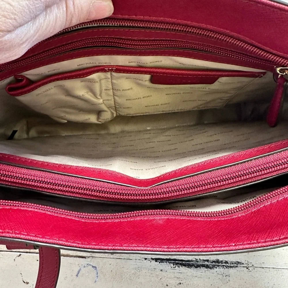 Michael Kors Wine-Red Tote with Front Zip Pocket